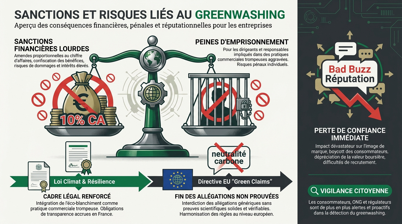 Balance de la justice symbolisant les sanctions juridiques contre l'écoblanchiment